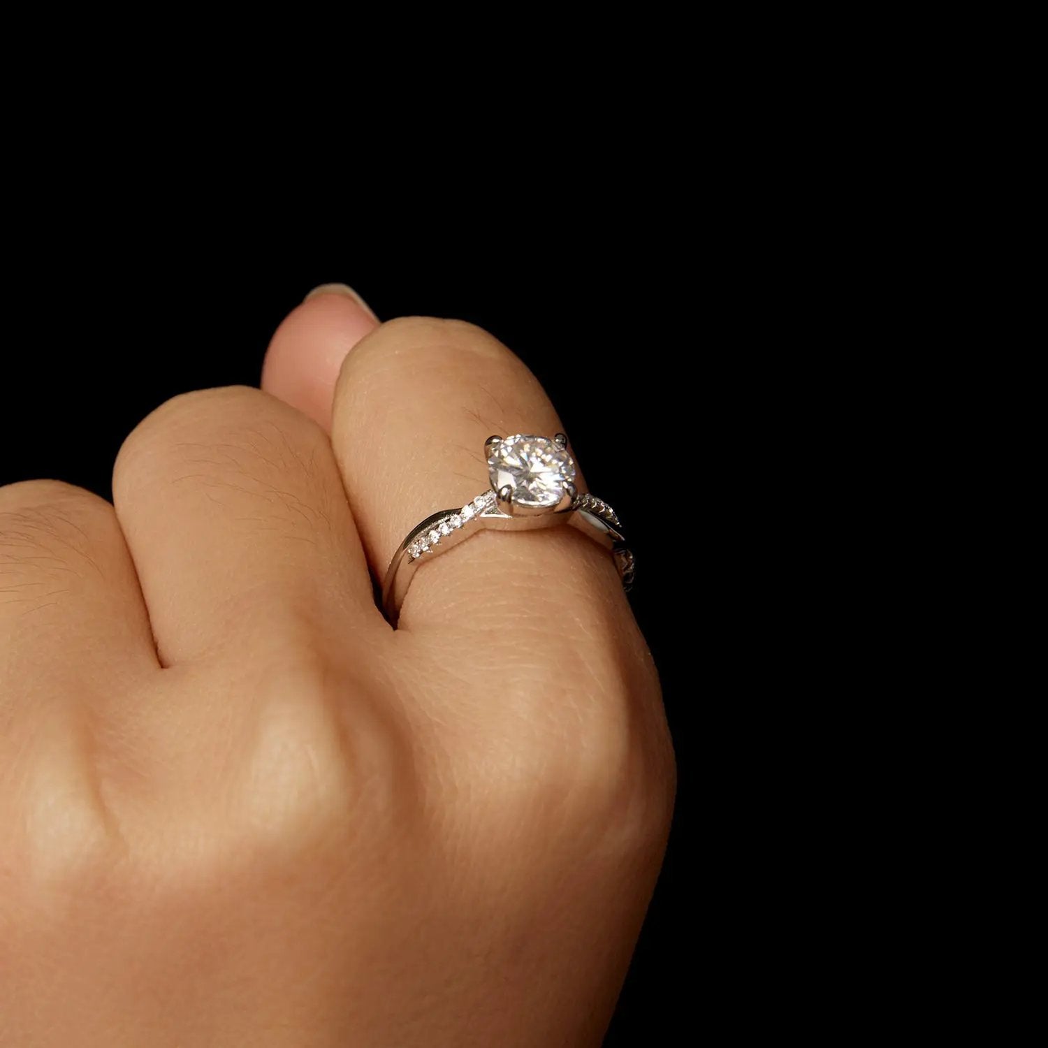 925 sterling silver moissanite ring with 0.65ct center stone, size 6, pavé shank by Bids.com on Tampa Home & Garden Store