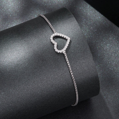 Bracelet 925 Sterling Silver Plated White Gold Moissanite heart pavé centerpiece on silver chain on Tampa Home & Garden Store