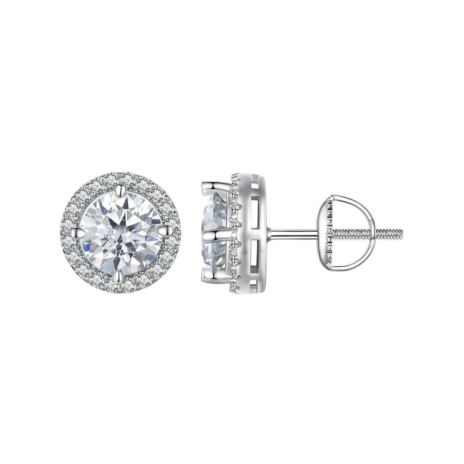 Pair of earrings 925 Sterling Silver Moissanite 1ct 10mm pave halo studs by Bids.com on Tampa Home & Garden Store