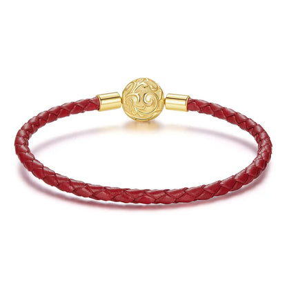 Bracelet red leather rope with gold engraved bead centerpiece and end caps, 17cm on Tampa Home & Garden Store