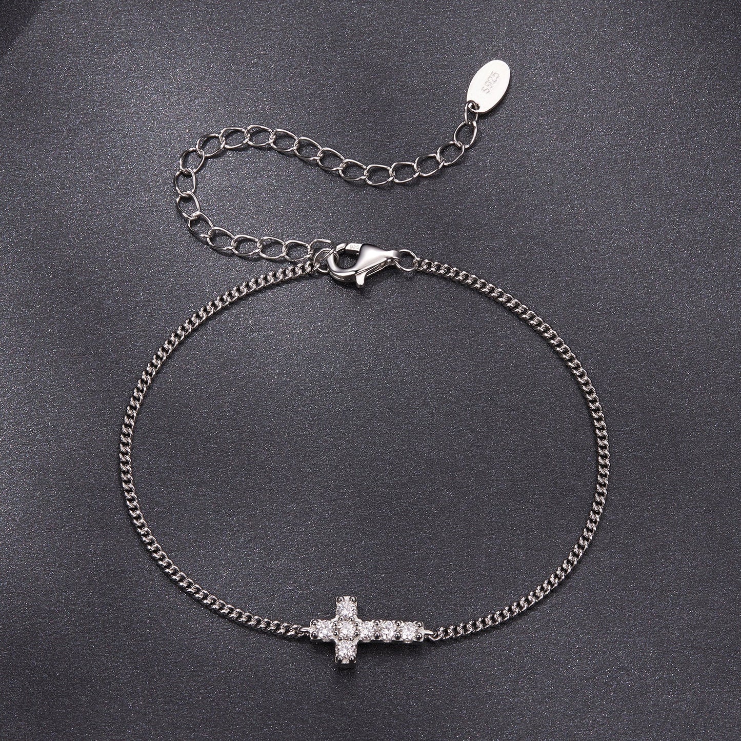 Bracelet 925 sterling silver moissanite cross pendant, chain, white gold plated, 15+6cm Bids.com on Tampa Home & Garden Store