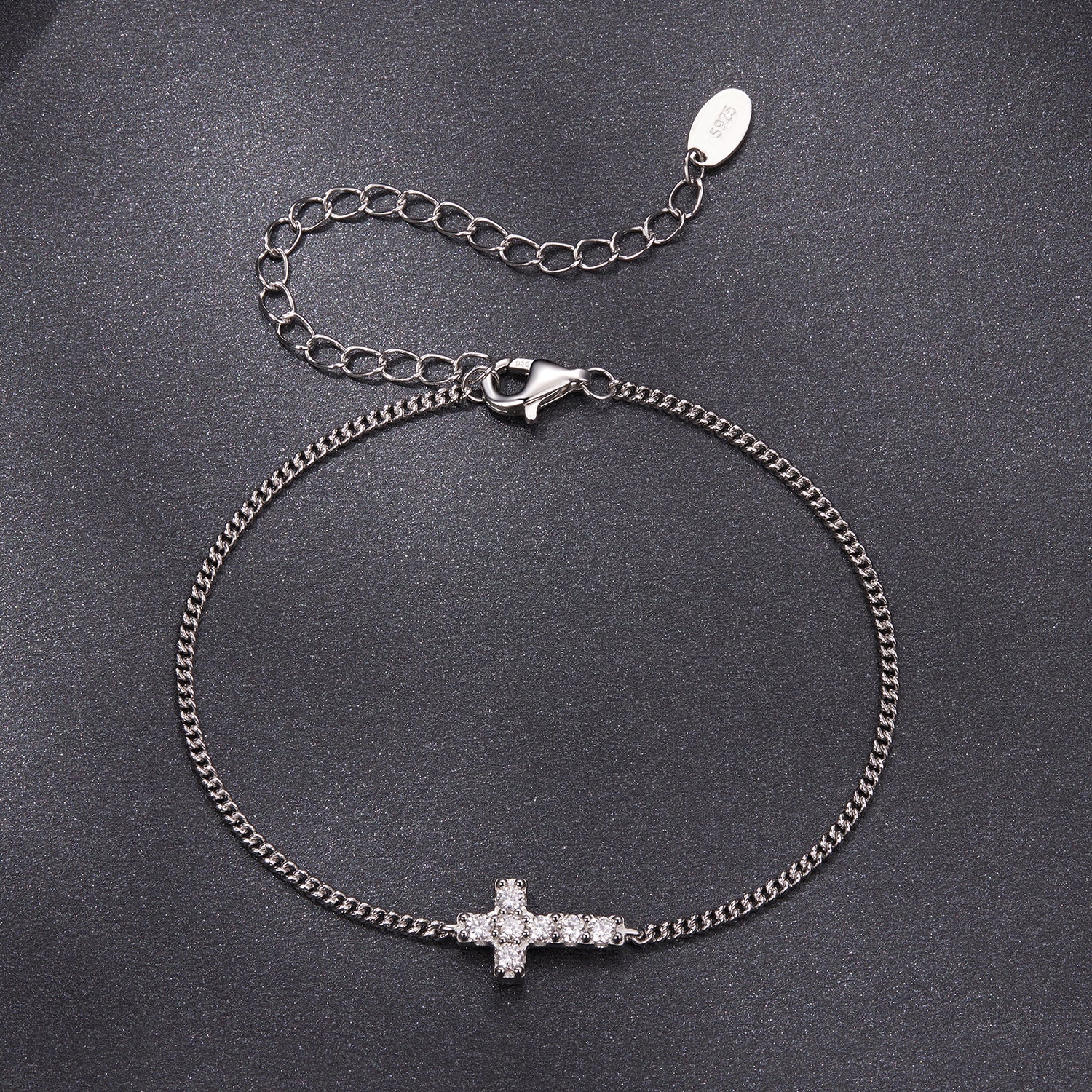 Bracelet 925 sterling silver moissanite cross pendant, chain, white gold plated, 15+6cm Bids.com on Tampa Home & Garden Store