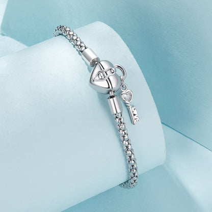 Bracelet 925 Sterling Silver Pavé CZ with heart and key charms, size 17, by Bids.com on Tampa Home & Garden Store