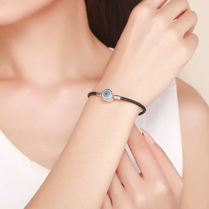 925 Sterling Silver Nan Style Bracelet on black braided cord with blue eye charm, size 17.0 on Tampa Home & Garden Store