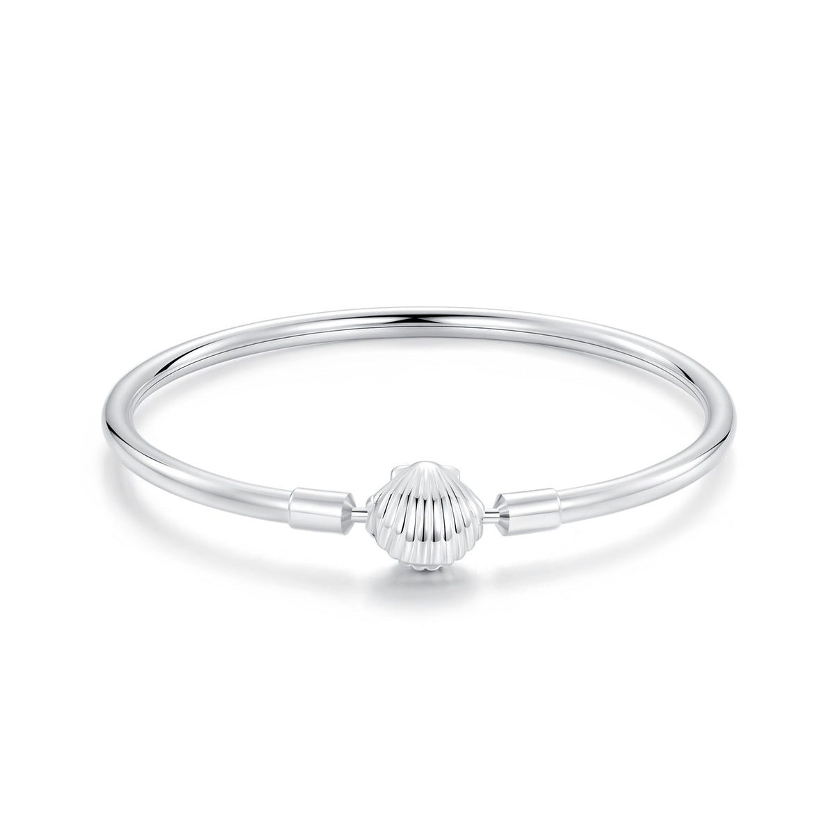 Sterling silver white gold plated bracelet with seashell bead, double-band, 17 cm inner diameter on Tampa Home & Garden Store