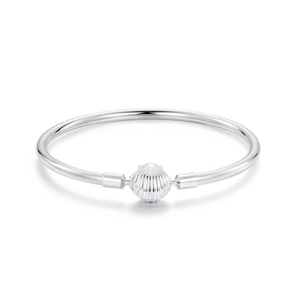 Sterling silver white gold plated bracelet with seashell bead, double-band, 17 cm inner diameter on Tampa Home & Garden Store