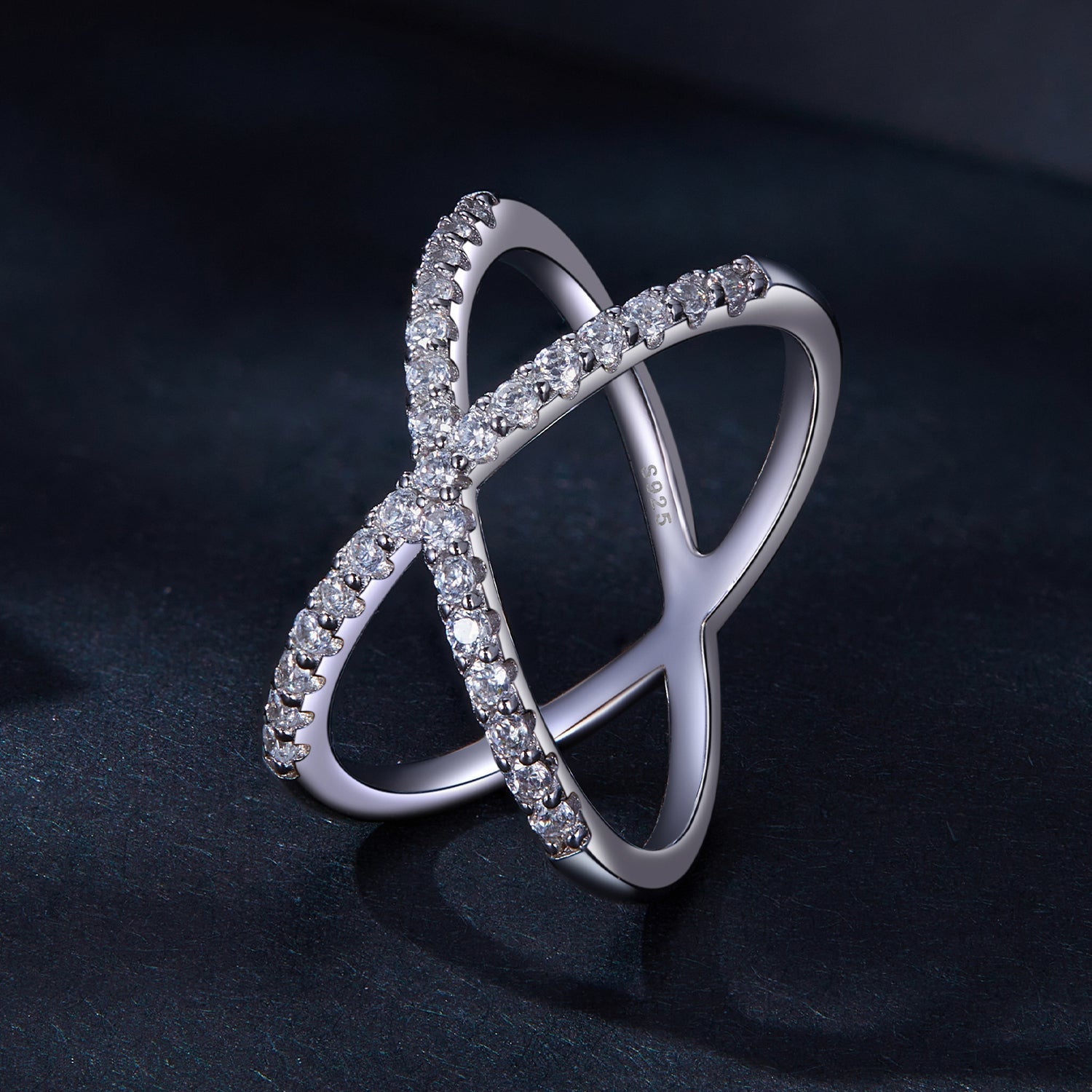 Moissanite ring S925 sterling silver, size 8, two pavé diamond interlocking bands on Tampa Home & Garden Store