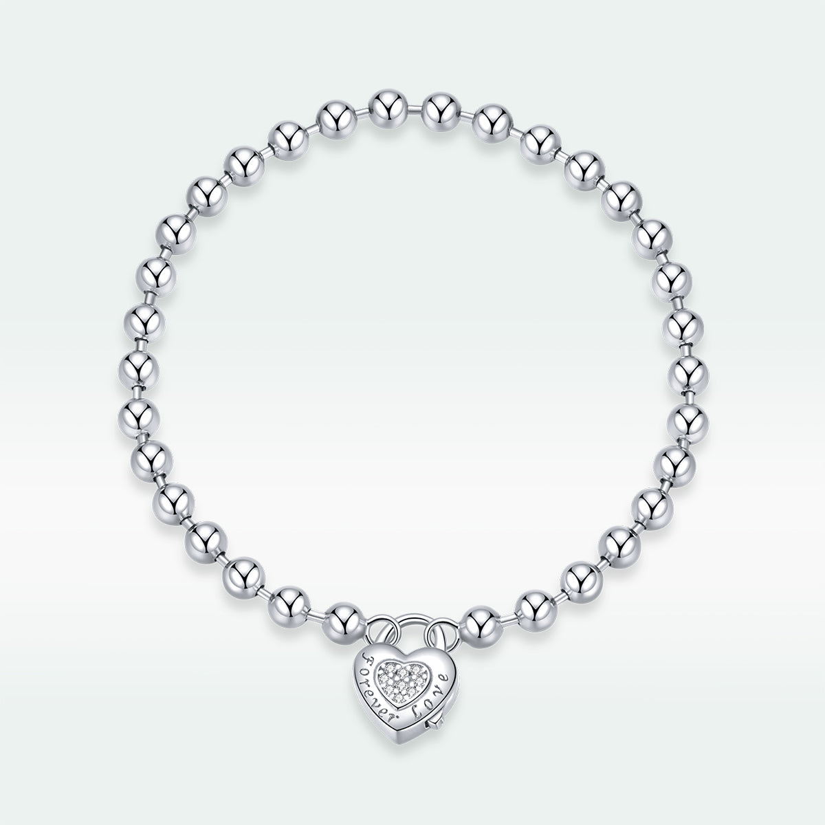 925 sterling silver beaded bracelet with heart pavé charm, platinum-plated, 17cm on Tampa Home & Garden Store