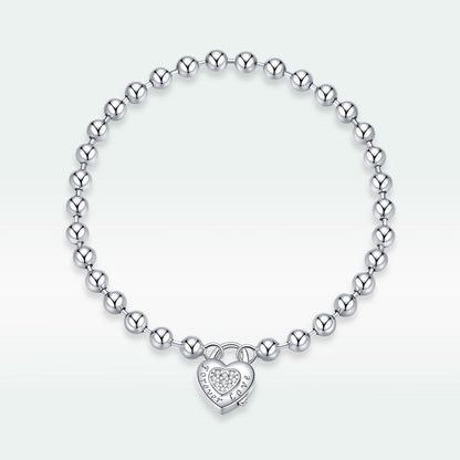 925 sterling silver beaded bracelet with heart pavé charm, platinum-plated, 17cm on Tampa Home & Garden Store