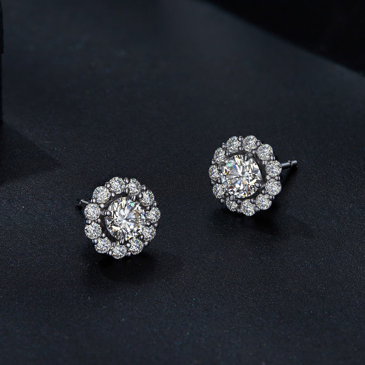 Earrings 925 Sterling Silver moissanite halo studs, 0.5ct center stones, pair for women on Tampa Home & Garden Store