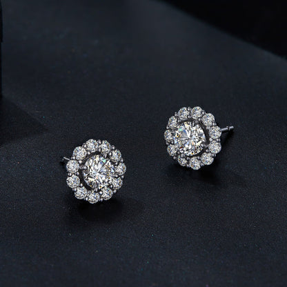 Earrings 925 Sterling Silver moissanite halo studs, 0.5ct center stones, pair for women on Tampa Home & Garden Store