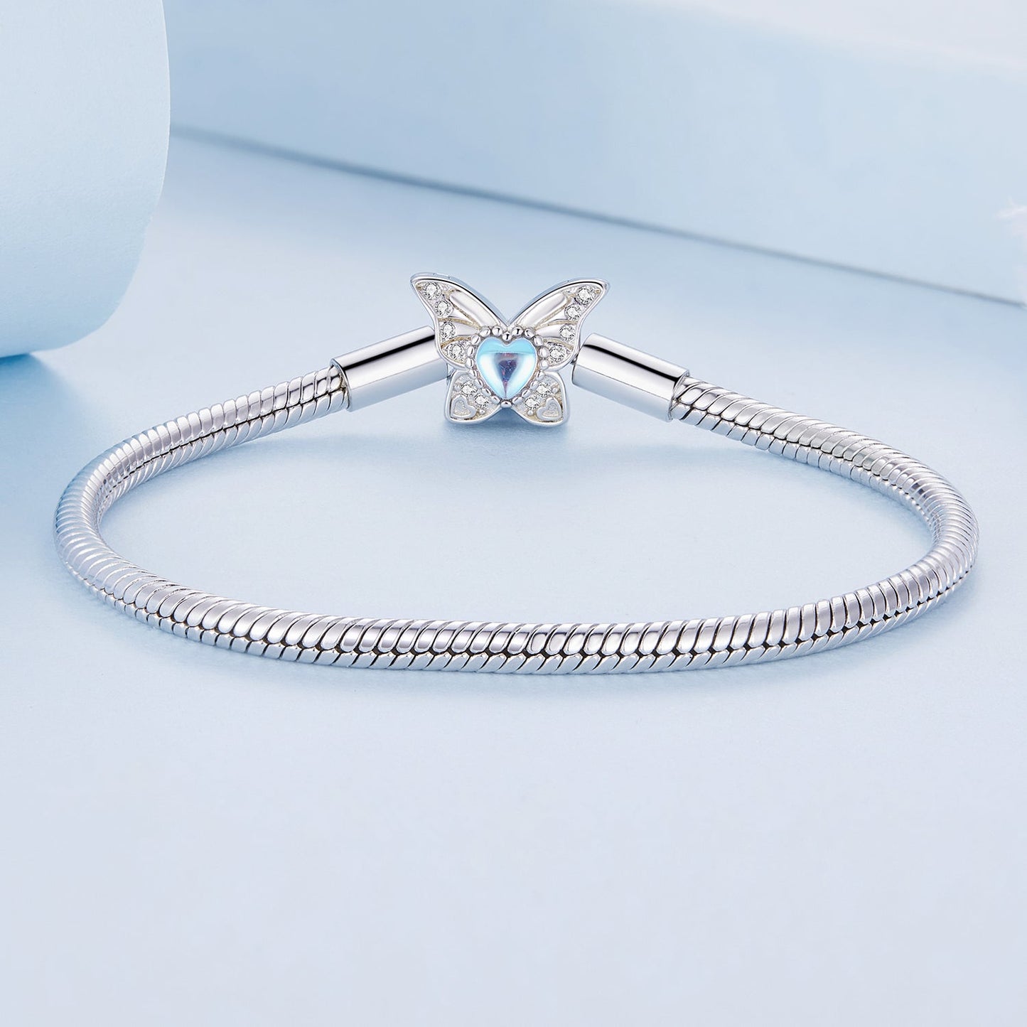 Bracelet 925 sterling silver moonstone butterfly with pavé crystals, 17 cm by Bids.com on Tampa Home & Garden Store