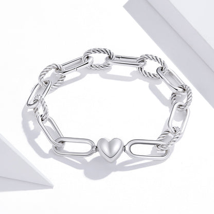 Bracelet 925 sterling silver oxidized with heart charm, rope-link accents, 17cm for women on Tampa Home & Garden Store