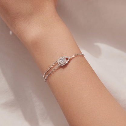 Bracelet 925 sterling silver moissanite with pavé halo and twin chains teardrop centerpiece on Tampa Home & Garden Store