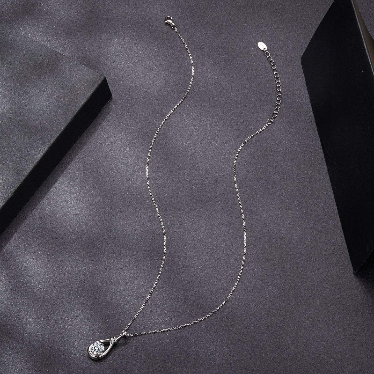 Sterling Silver moissanite necklace with white gold plating, 1 ct pendant on 40+5cm chain on Tampa Home & Garden Store