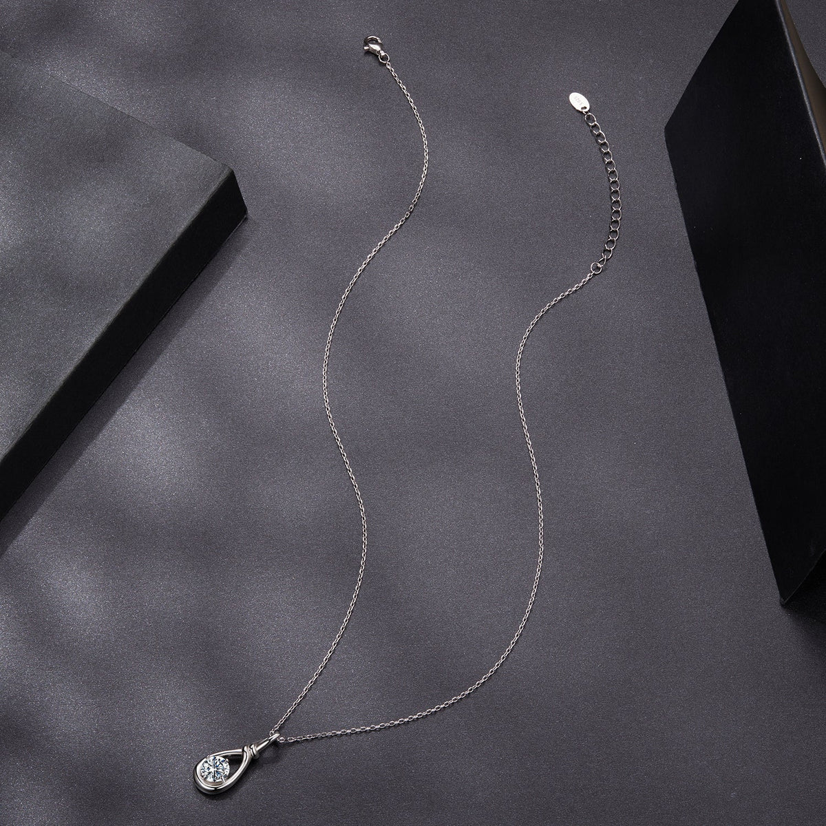 Sterling Silver moissanite necklace with white gold plating, 1 ct pendant on 40+5cm chain on Tampa Home & Garden Store