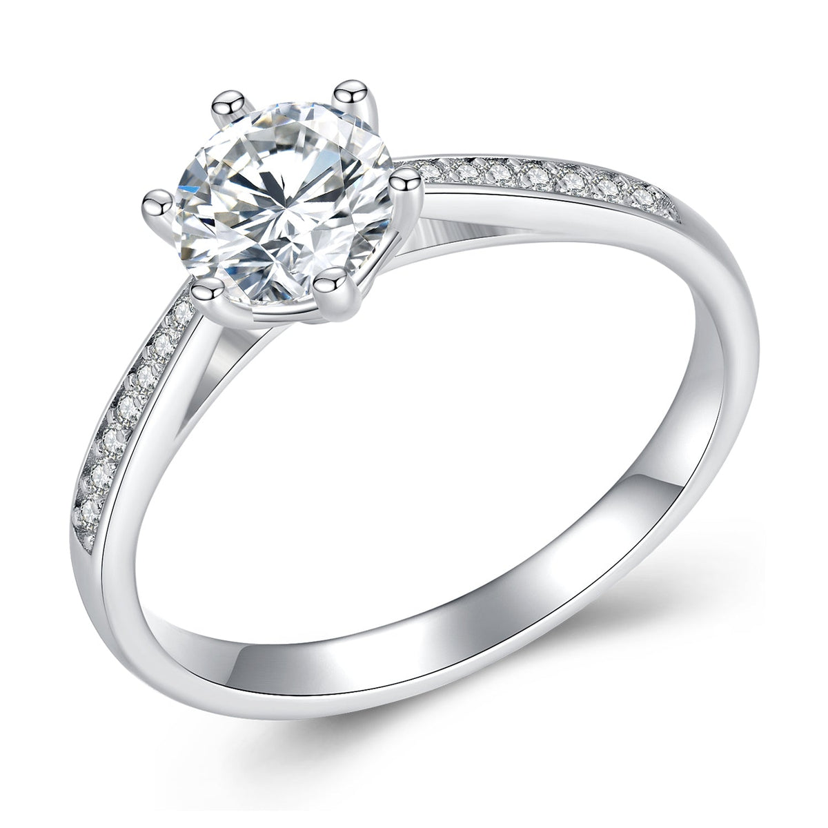 925 Sterling Silver Moissanite & CZ Ring, size 6 for Women, with pavé band by Bids.com on Tampa Home & Garden Store