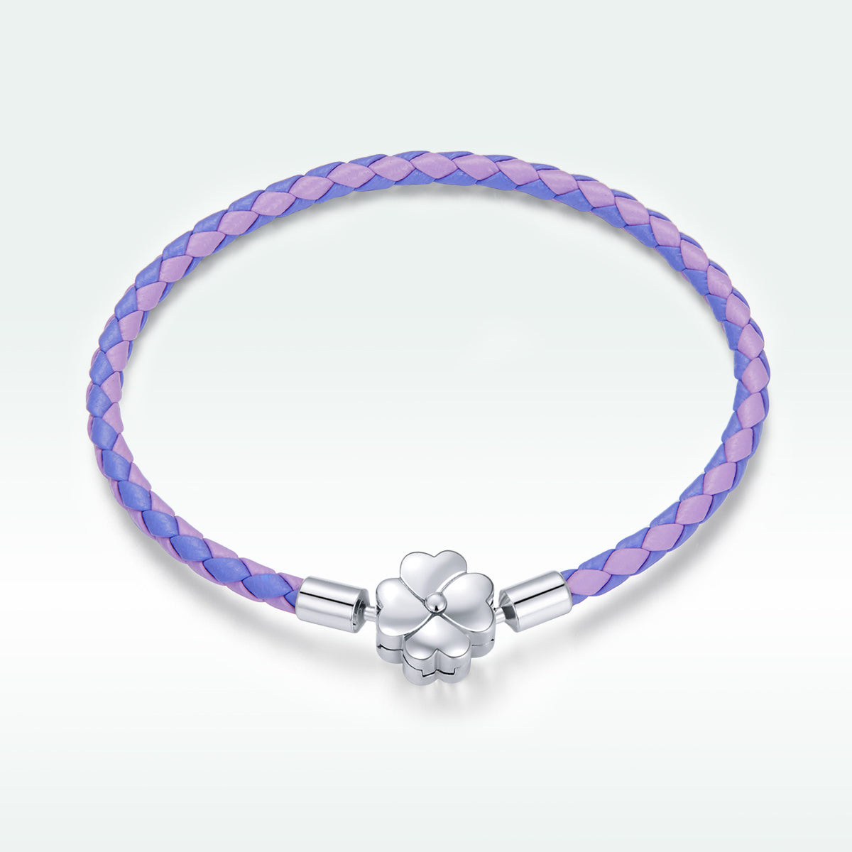 Bracelet purple lavender braided leather with silver flower clasp 17cm by Bids.com on Tampa Home & Garden Store