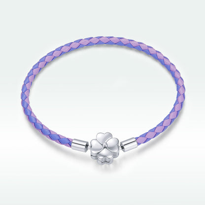 Bracelet purple lavender braided leather with silver flower clasp 17cm by Bids.com on Tampa Home & Garden Store