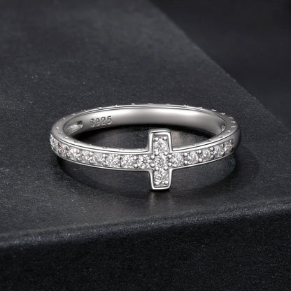 925 sterling silver moissanite ring size 6 with pavé-set stones along band and cross centerpiece on Tampa Home & Garden Store
