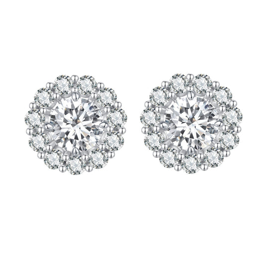 Earrings 925 Sterling Silver Moissanite Halo, 0.5ct center stones, pair on Tampa Home & Garden Store