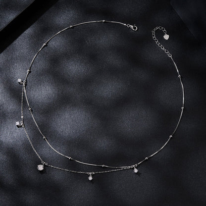 925 Sterling Silver Plated Moissanite Necklace with drops and adjustable extender on satin backdrop on Tampa Home & Garden Store