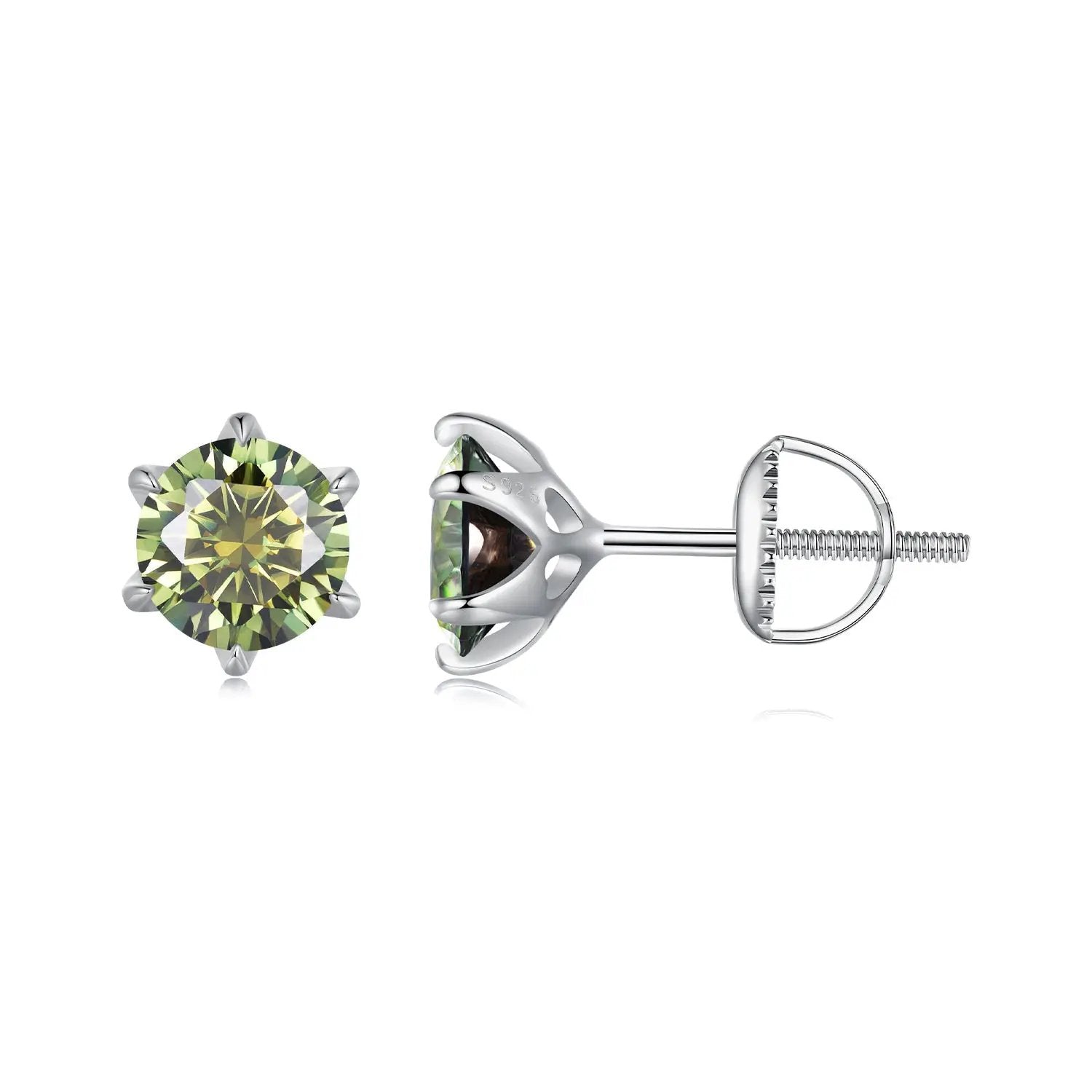 Moissanite stud earrings in 925 silver with greenish-yellow 1.00ct, 7.0mm, screw-back by Bids.com on Tampa Home & Garden Store
