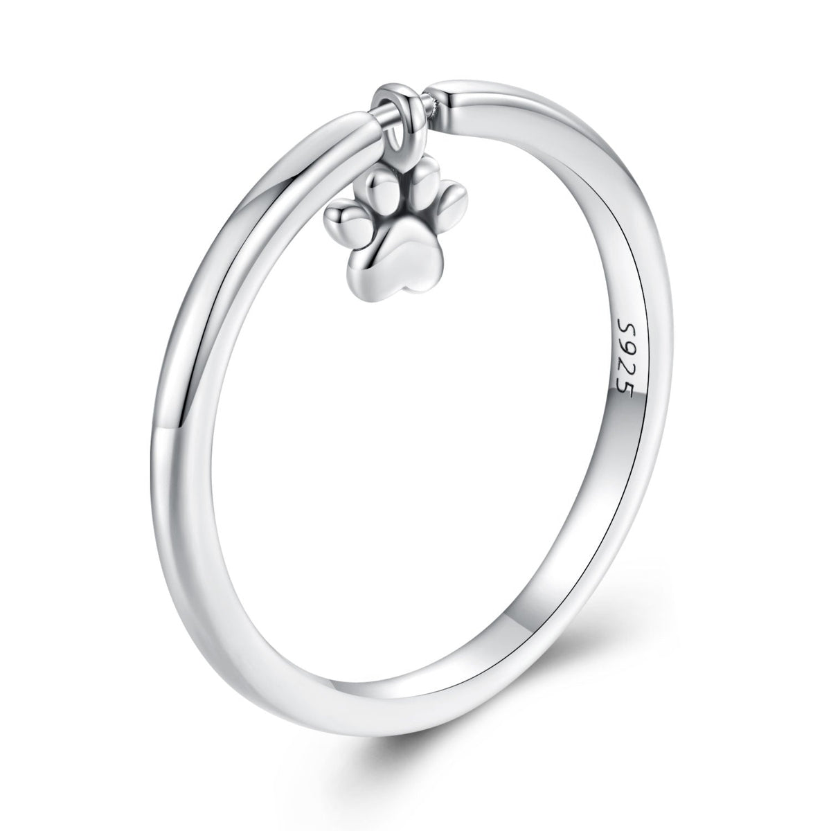 Paw print sterling silver ring with a small hanging charm, women's size 6 on Tampa Home & Garden Store