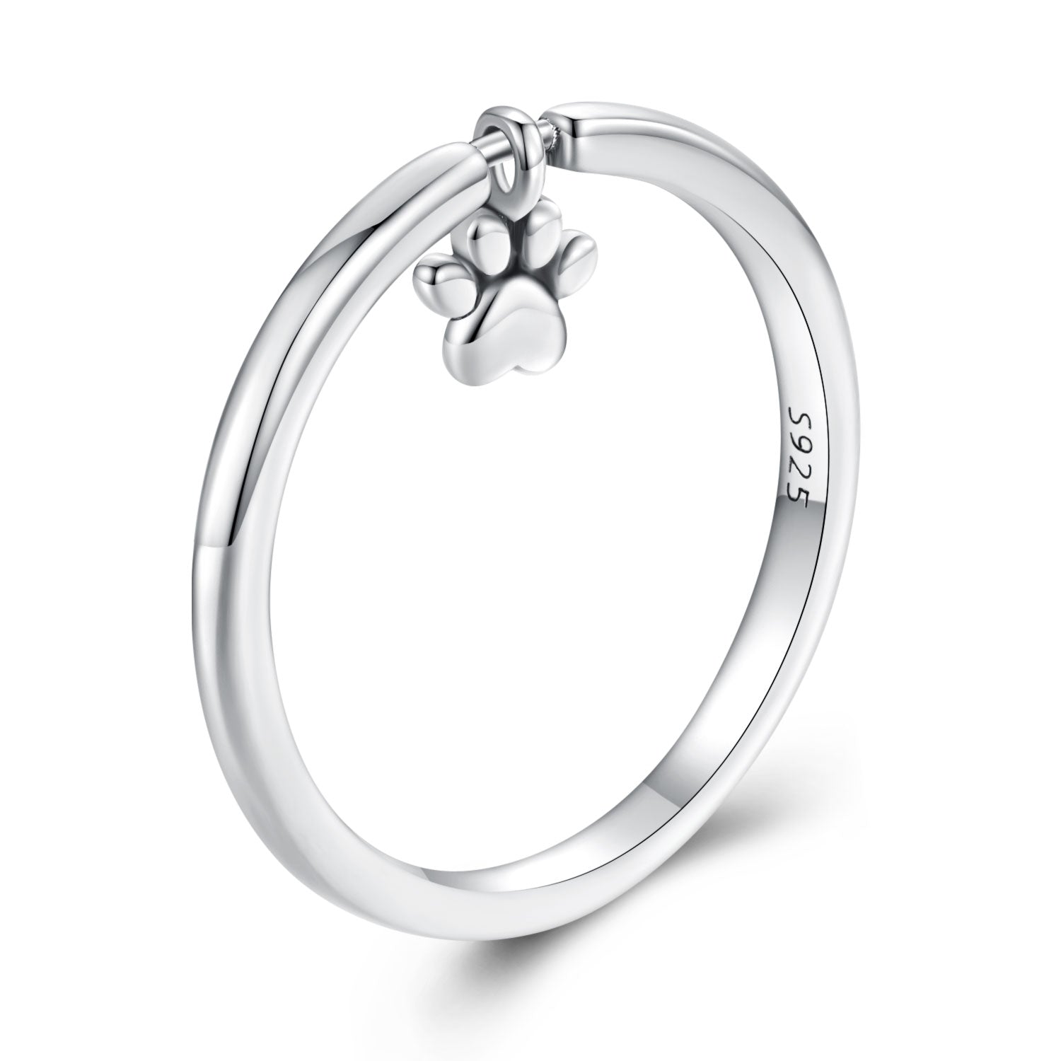 Paw print sterling silver ring with a small hanging charm, women's size 6 on Tampa Home & Garden Store