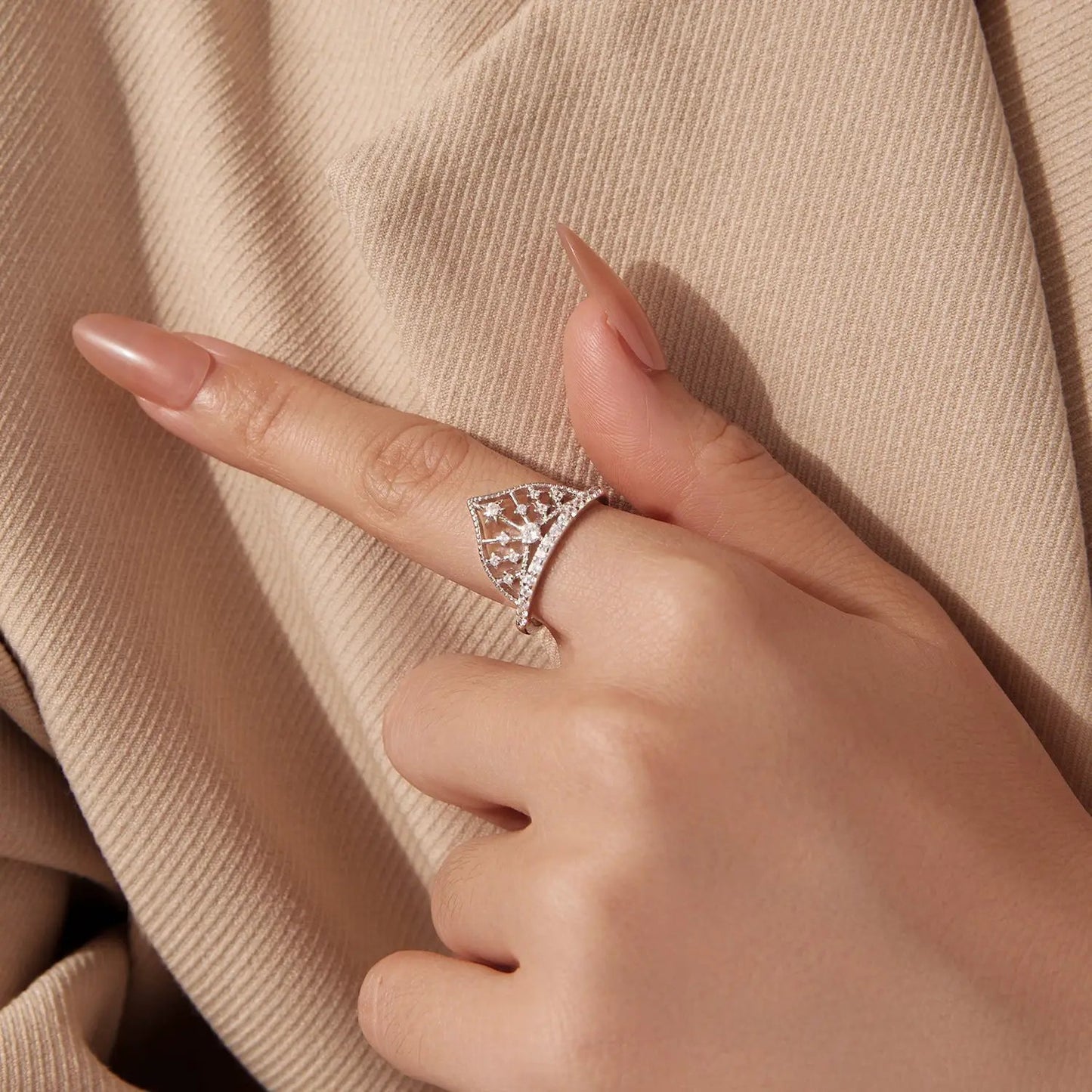 Ring 925 Sterling Silver White Gold Plated with pavé CZ, triangular lattice band, size 6 for women on Tampa Home & Garden Store