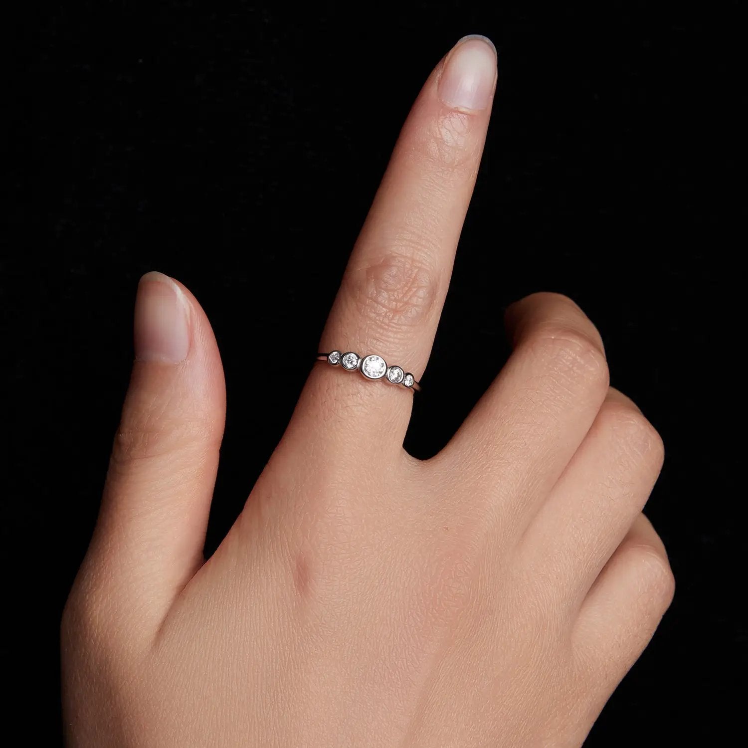 925 Sterling Silver Moissanite Ring size 6 with five round stones plated white gold on Tampa Home & Garden Store