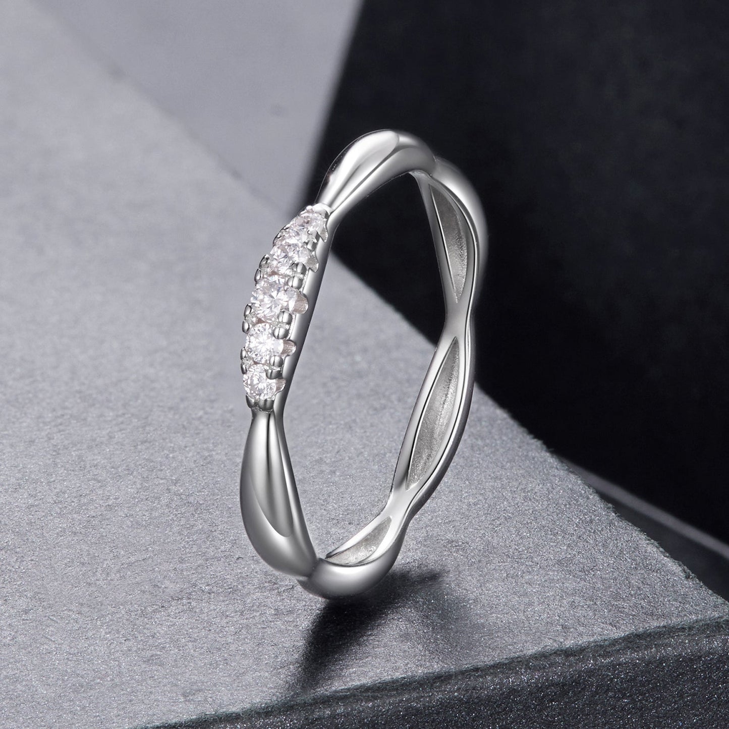 925 sterling silver moissanite ring with a twisted band and row of small gems, size 6 for women on Tampa Home & Garden Store