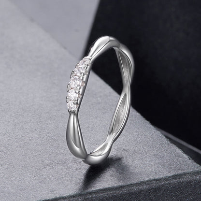 925 sterling silver moissanite ring with a twisted band and row of small gems, size 6 for women on Tampa Home & Garden Store