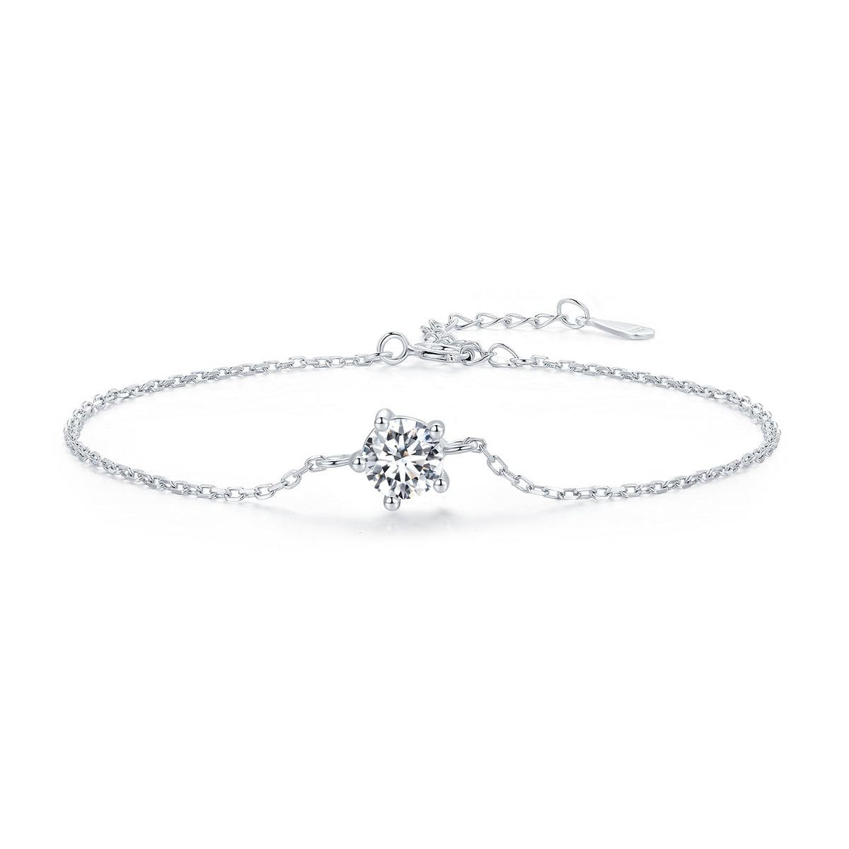 Bracelet S925 sterling silver moissanite with solitaire stone, 15+3cm, Bids.com on Tampa Home & Garden Store