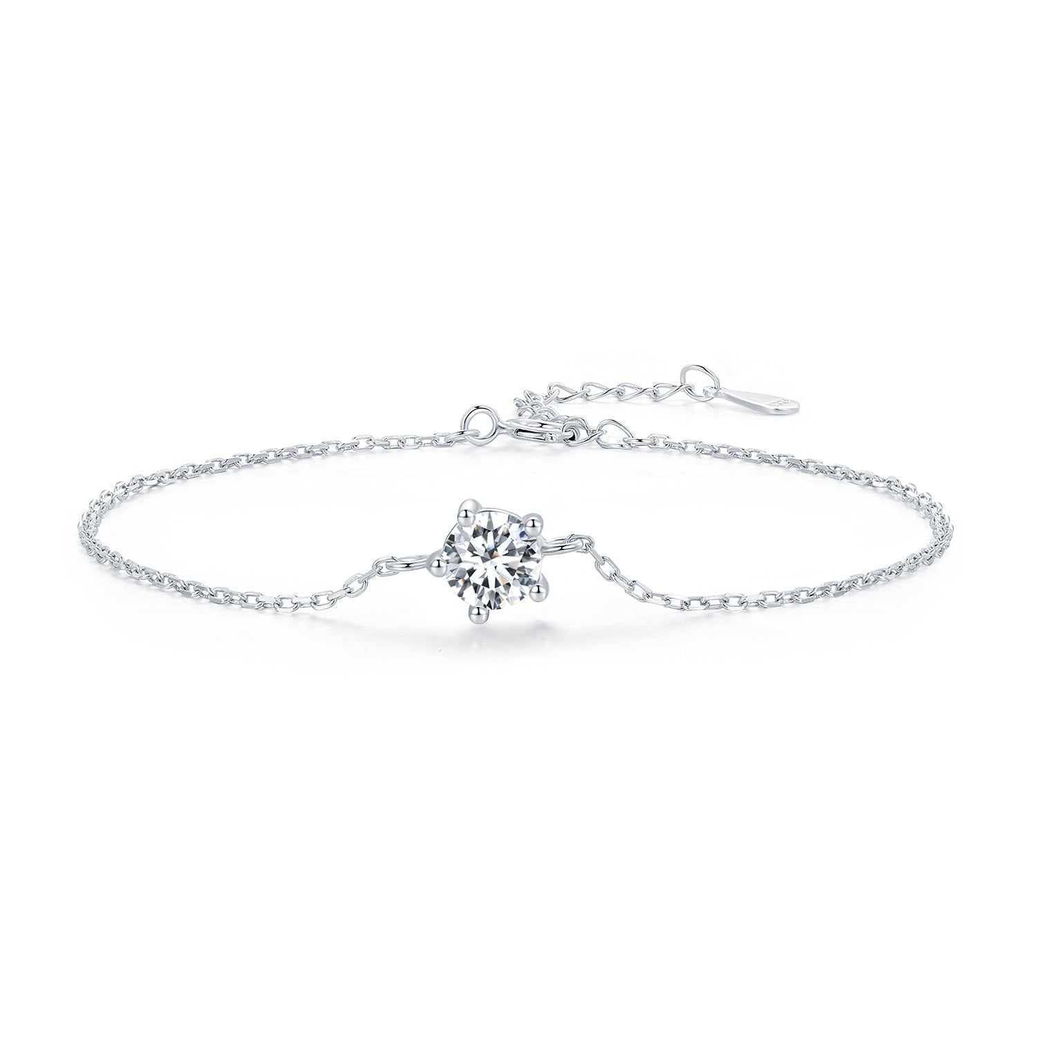 Bracelet S925 sterling silver moissanite with solitaire stone, 15+3cm, Bids.com on Tampa Home & Garden Store