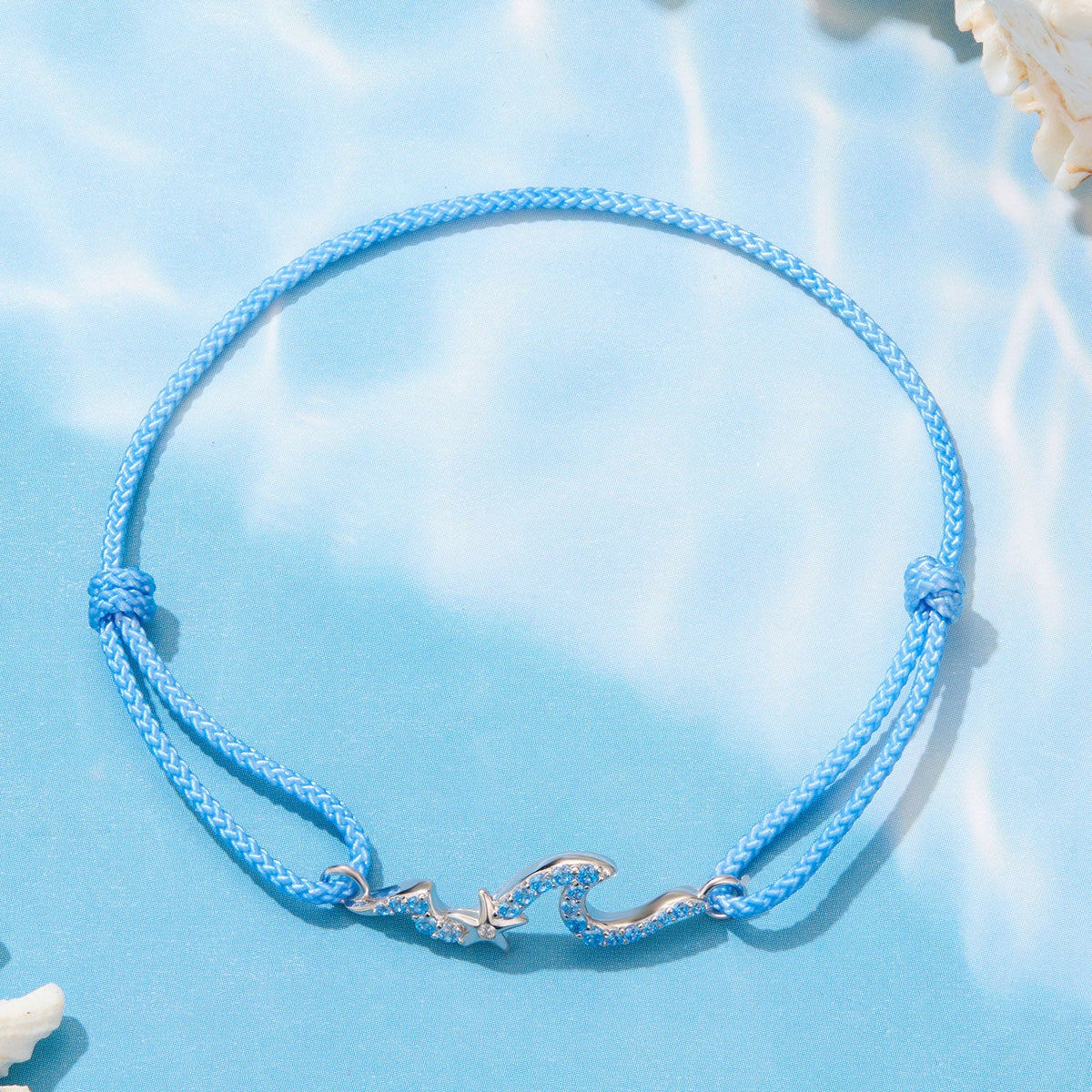 Bracelet 925 Sterling Silver adjustable white gold CZ pendants blue braided cord by Bids.com on Tampa Home & Garden Store