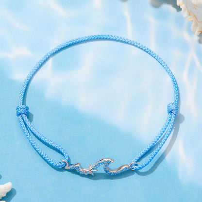 Bracelet 925 Sterling Silver adjustable white gold CZ pendants blue braided cord by Bids.com on Tampa Home & Garden Store