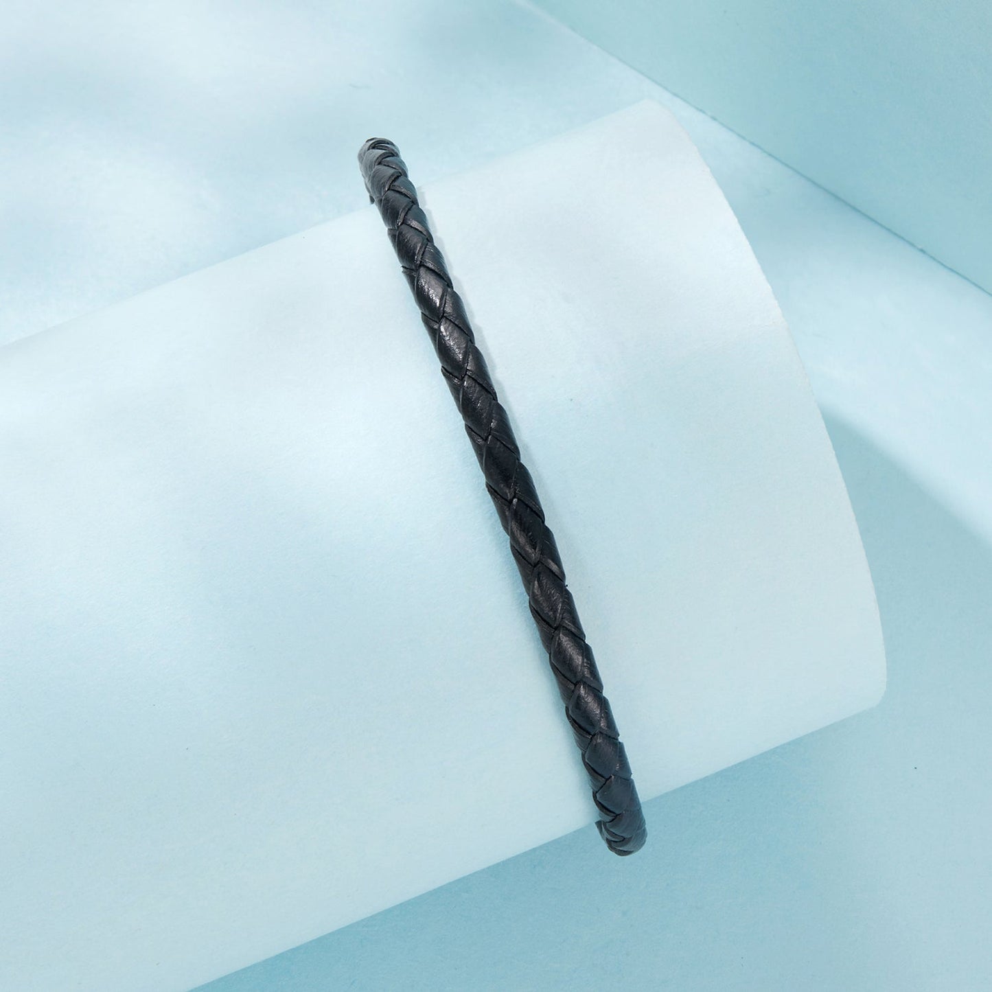 925 Sterling Silver Leather Rope Bracelet 17cm for Men, black braided leather, brand Bids.com on Tampa Home & Garden Store