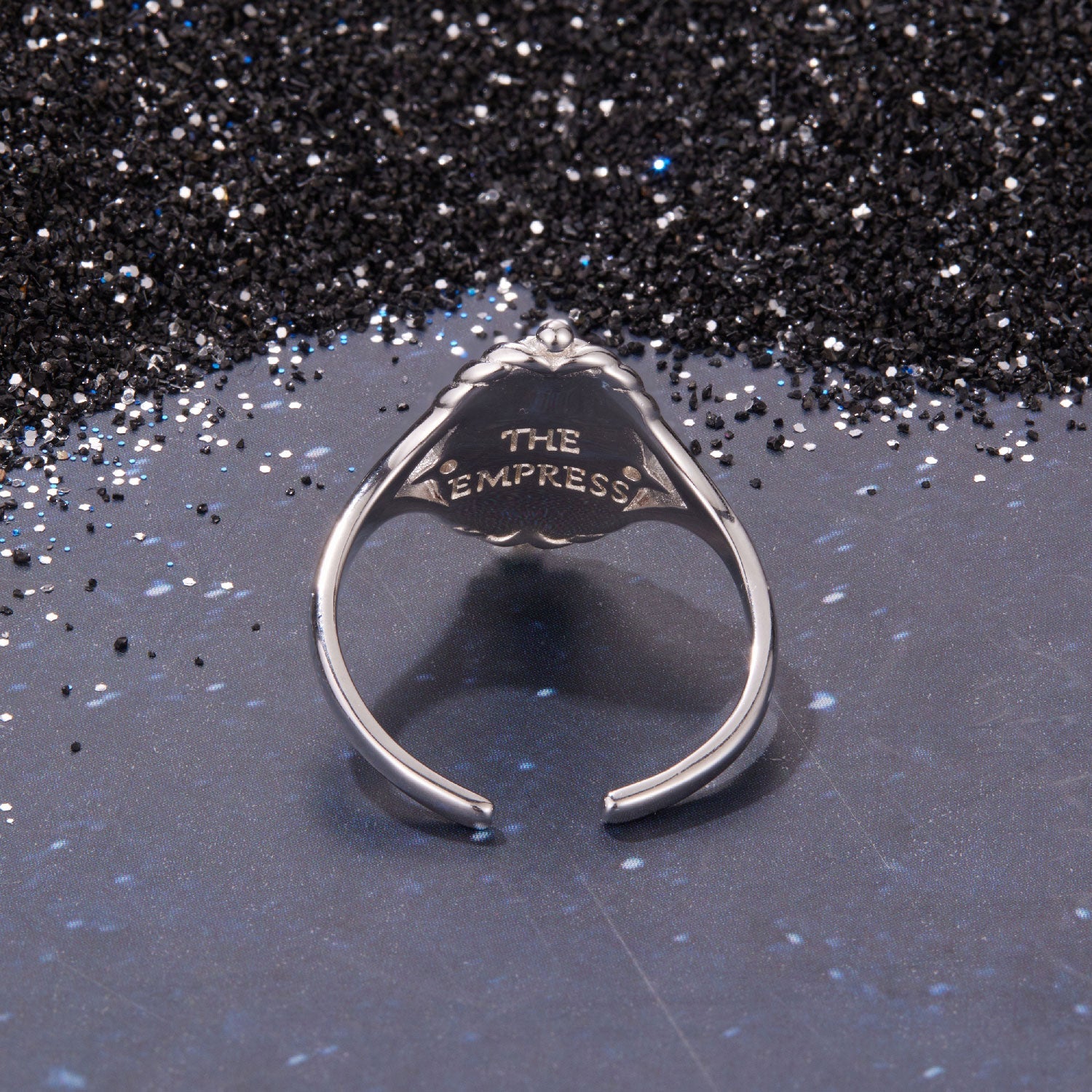 Open-ended 925 sterling silver ring with inner engraving THE EMPRESS on a polished cuff on Tampa Home & Garden Store