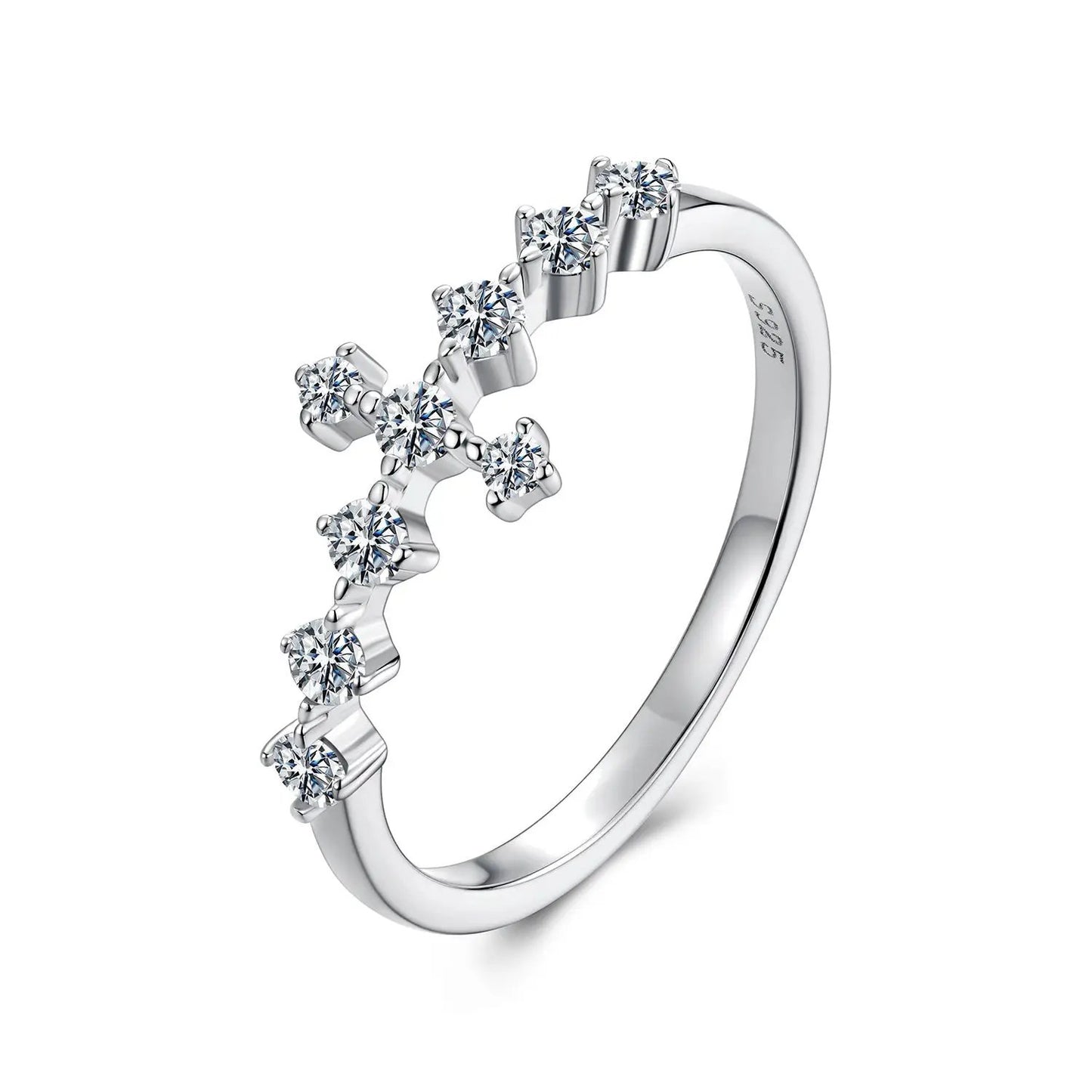 Sterling silver moissanite ring for women with a row of round stones along a curved band size 6 on Tampa Home & Garden Store