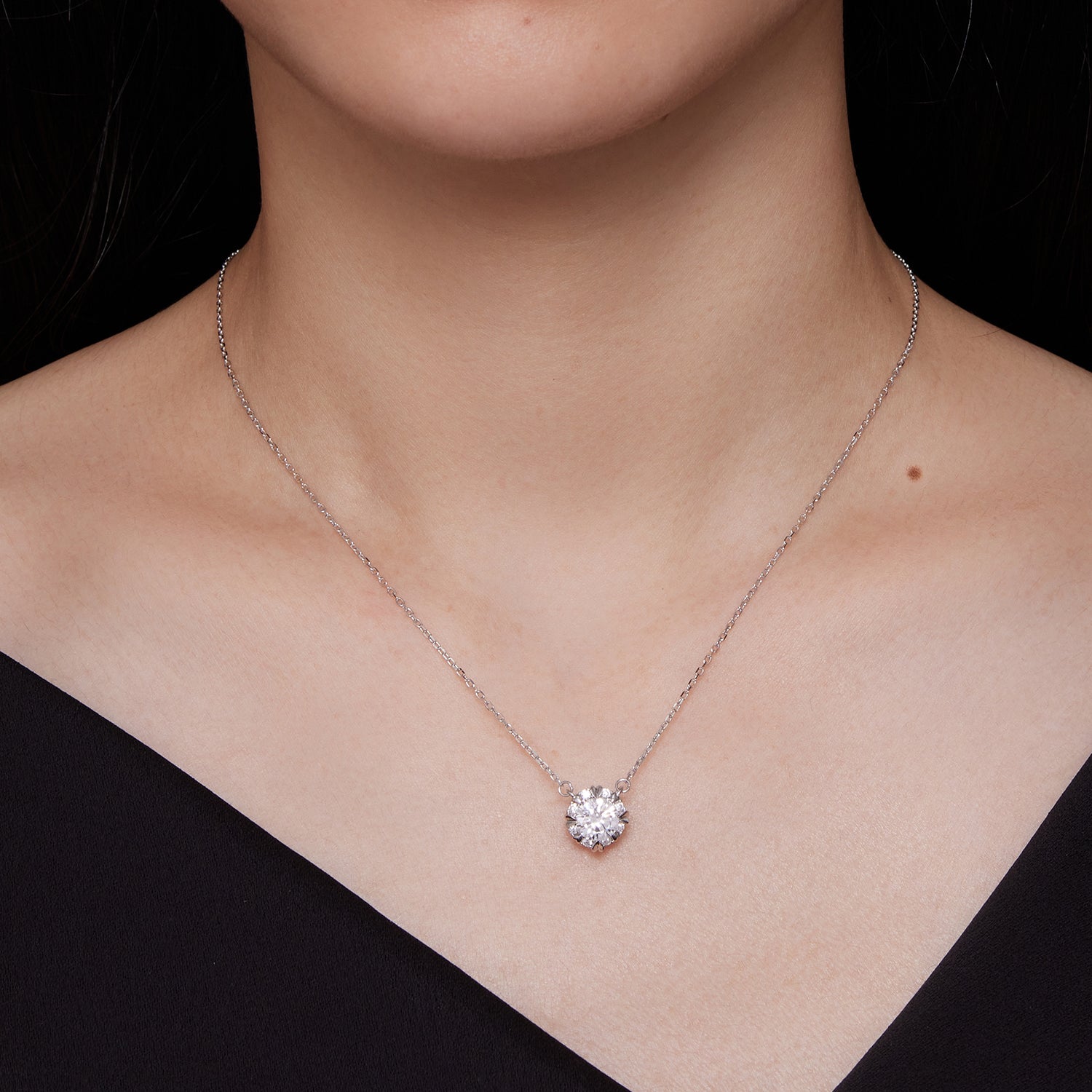 Sterling silver moissanite necklace with a 1.0ct pavé-set round centerpiece on Tampa Home & Garden Store