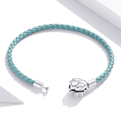 Bracelet turquoise braided leather 17cm with sterling silver end caps and flower charm on Tampa Home & Garden Store