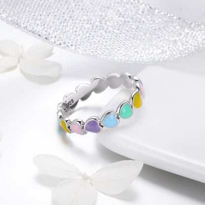 925 sterling silver ring with multicolor enamel heart inlays, size 5.0, by Bids.com on Tampa Home & Garden Store