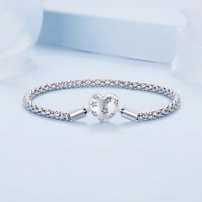 Sterling silver oxidized bracelet with heart CZ charm, double ball chain, size 17 for women on Tampa Home & Garden Store