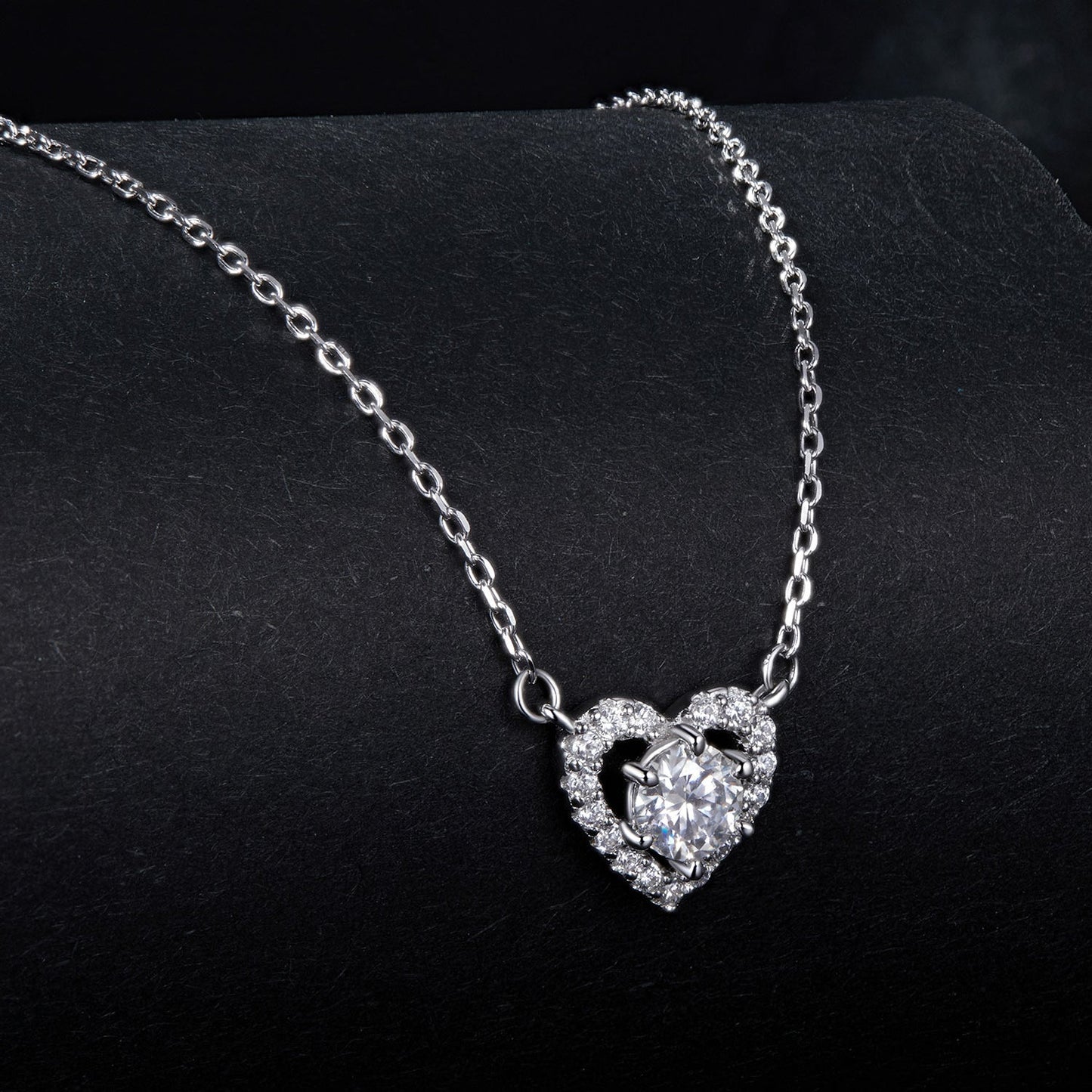 Necklace 925 sterling silver moissanite 0.5ct heart pendant with CZ halo women's jewelry on Tampa Home & Garden Store