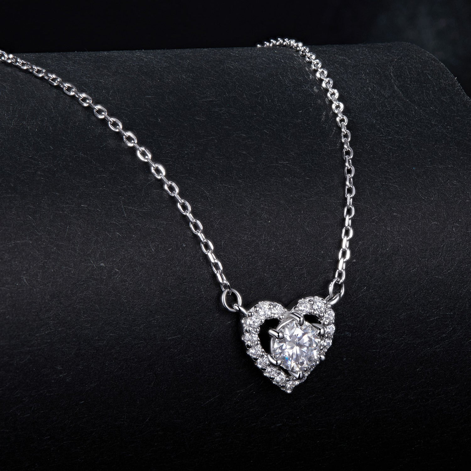 Necklace 925 sterling silver moissanite 0.5ct heart pendant with CZ halo women's jewelry on Tampa Home & Garden Store