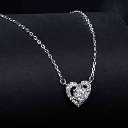 Necklace 925 sterling silver moissanite 0.5ct heart pendant with CZ halo women's jewelry on Tampa Home & Garden Store