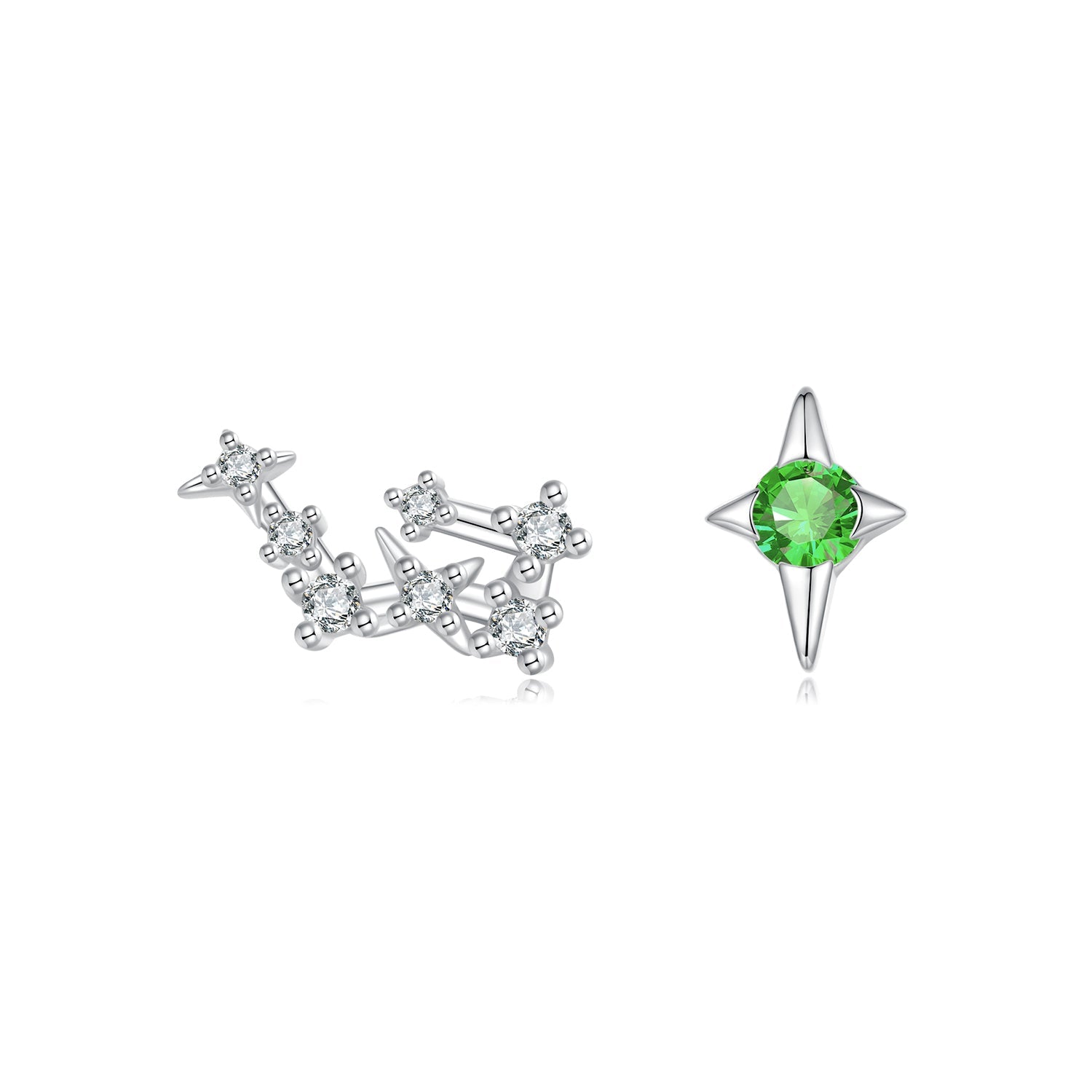 Earrings 925 silver white gold plated constellation cluster and green star by Bids.com on Tampa Home & Garden Store