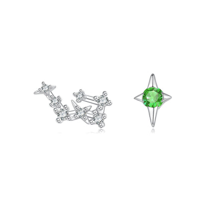 Earrings 925 silver white gold plated constellation cluster and green star by Bids.com on Tampa Home & Garden Store