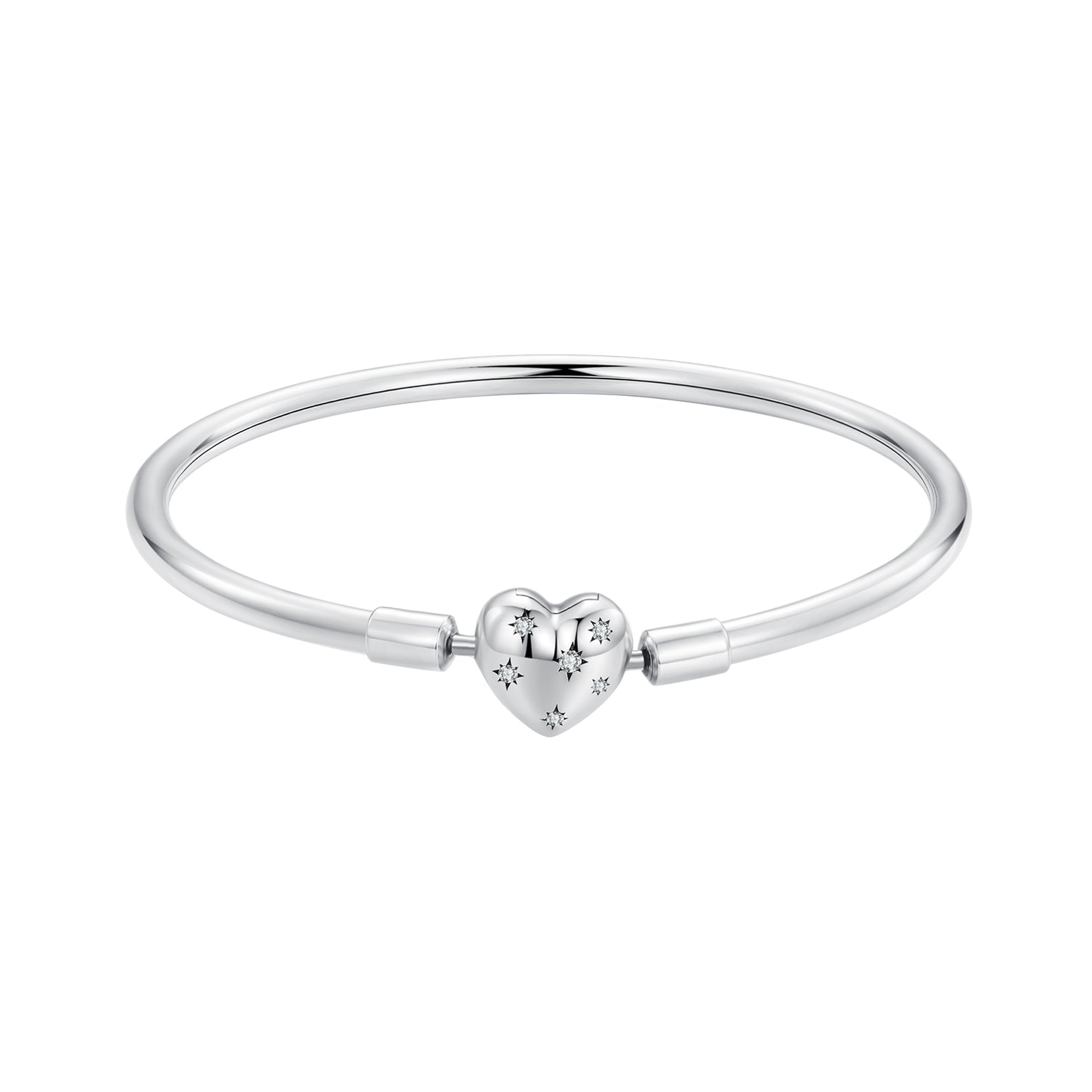 Bracelet 925 Sterling Silver White Gold Plated CZ with heart charm, 17.0cm for women by Bids.com on Tampa Home & Garden Store